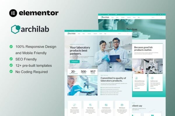 ArchiLab - Research & Laboratory Elementor Pro Template Kit