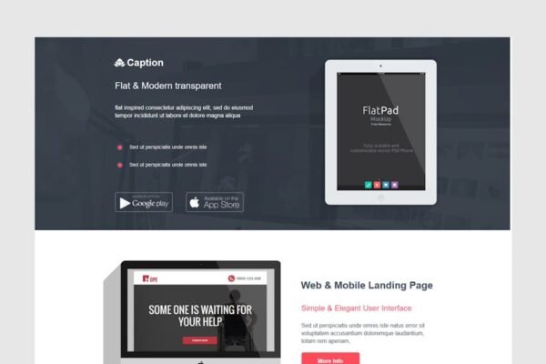 Caption Flat Startup Landing Page