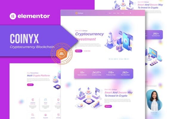 Coinyx - Cryptocurrency Blockchain & Bitcoin Elementor Template Kit