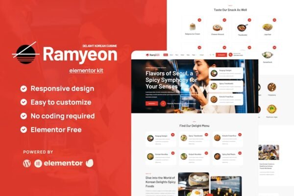 Ramyeon - Korean Restaurant Elementor Template Kit