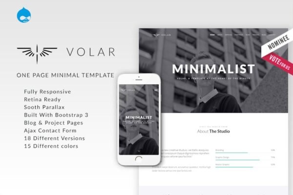 Volar | One Page Minimal Parallax Drupal Theme